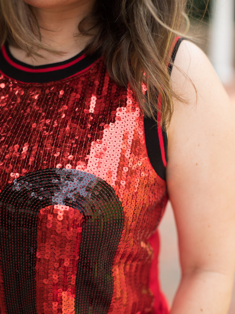 Bulldog Bling Sequins Top - Red and Black
