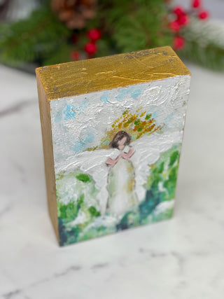 Abstract Angel Hand Painted Block - Green