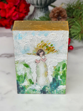 Abstract Angel Hand Painted Block - Green