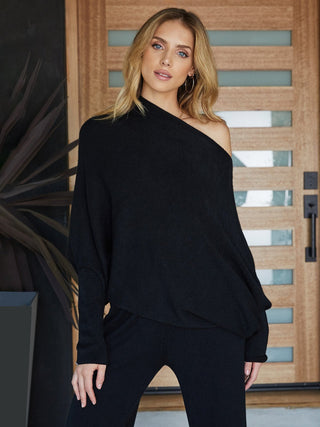 asymmetrical long sleeve black light weight sweater