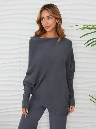 asymmetrical long sleeve charcoal light weight sweater