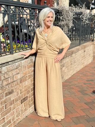 Venetian Drape Tie Front Pant - Light Camel