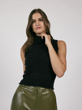 ribbed tank sweater featuring a soft textured knit and a sleek mock neck