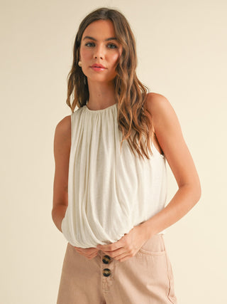 white linen blouse with billowy silhouette 