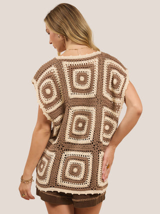 Cactus Crochet Vest - Brown Ivory