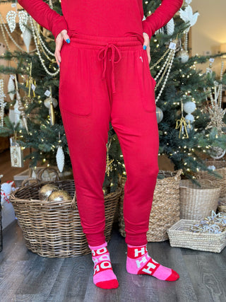 Candy Cane Cuff Sleep Joggers - Red