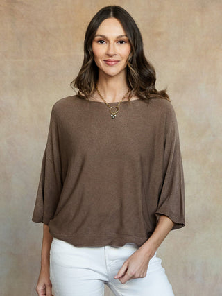 brown quarter length sleeves with round neckline 