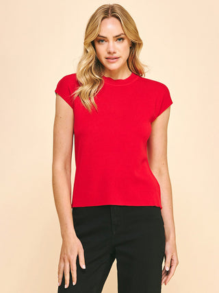 a red lightweight cap sleeve sweater top essential