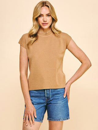 a beige lightweight cap sleeve sweater top essential