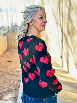 Cupid's Cozy Heart Sweater - Red/Black