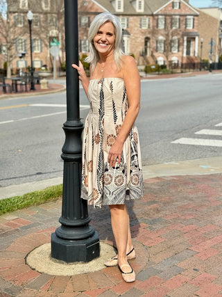 Capri Cascade Strapless Midi Dress - Beige