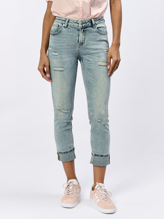 mid rise skinny denim jeans with cuffs