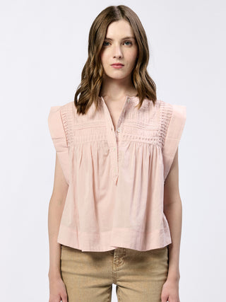 blush shirt with textured half button front 