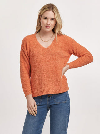 cozy kumquat v neck long sleeve sweater