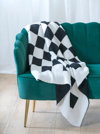 reversible black and white checkered pattern throw blanket 