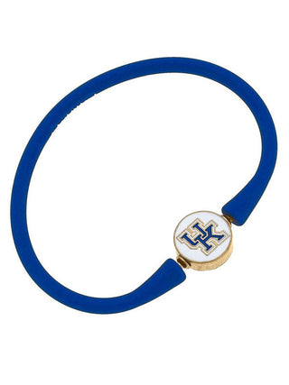 a blue uk silicone stackable bali bracelet with gold plated kentucky logo bead clasp