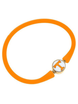 an orange tennessee silicone stackable bali bracelet with gold plated tennessee logo bead clasp