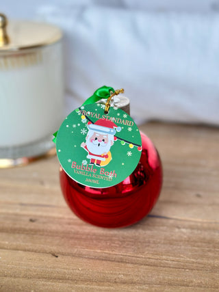 a cute red santa bubble bath holiday gift ornament