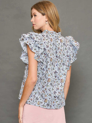 Floral Flirt Pin Tuck Blouse - Blue Floral