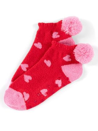 soft fuzzy red and pink valentine heart pompom socks