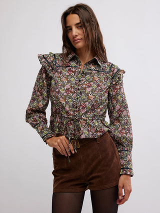 Free People Floral Printed Daybreak Blouse - Black