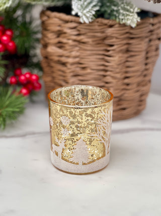 Frosted Forest Glow Candle Holder - Gold