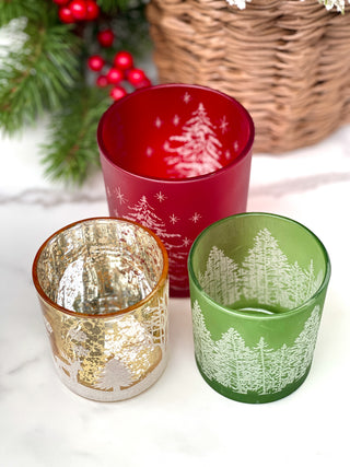 Frosted Forest Glow Candle Holder - Gold