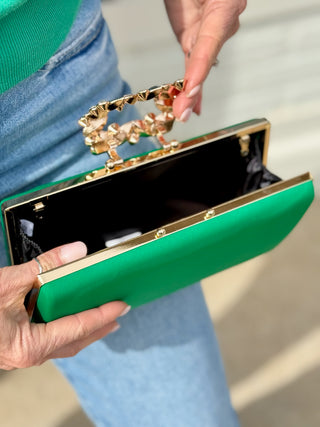 Gem and Glam Box Clutch - Green