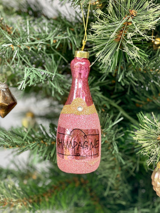 Glitter Champagne Bottle Mercury Glass Ornament