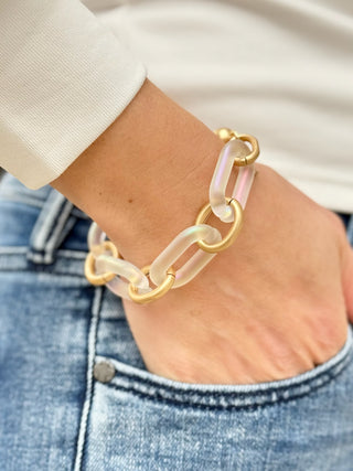 gold and iridescent chain link bracelet