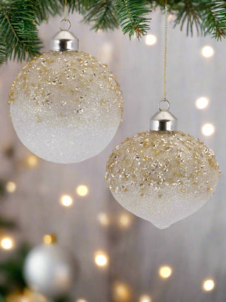 Golden Glitter Glam Ornament - White