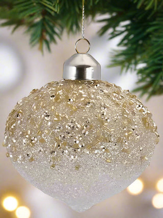 Golden Glitter Glam Ornament - White