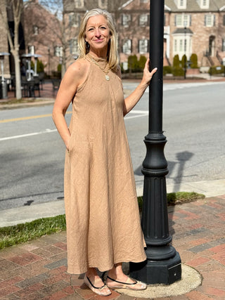 Tuscan Drape Mock Neck Maxi Dress - Natural