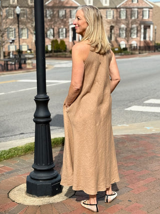 Tuscan Drape Mock Neck Maxi Dress - Natural