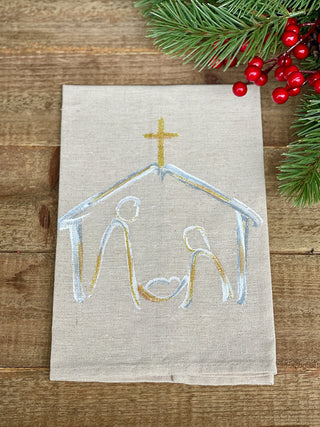 Golden Winter Christmas Painted Towel