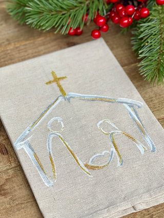 Golden Winter Christmas Painted Towel