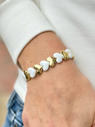 white and gold heart stretch bracelet