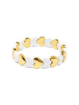 Heart Stack Stretch Bracelet - White/Gold