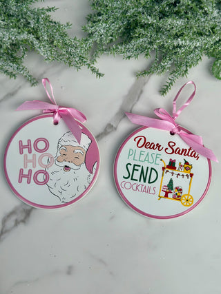 playful pink and white christmas ornaments