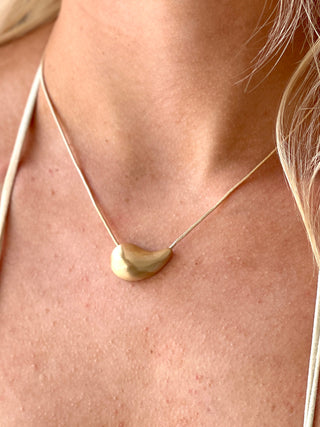 Icon Puffed Teardrop Necklace - Satin Gold