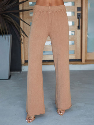 cozy camel knit flare pants 