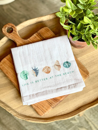 cotton seashell towel and cutting board perfect for a beachy gift