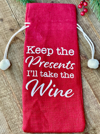 Keep The Presents Wine Bag - Red