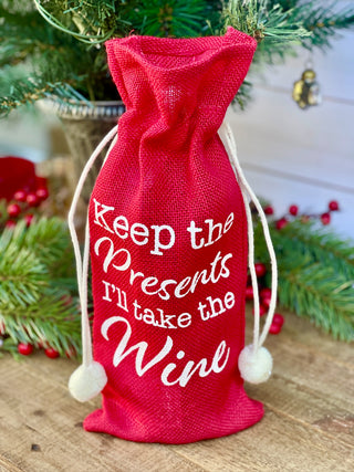 Keep The Presents Wine Bag - Red