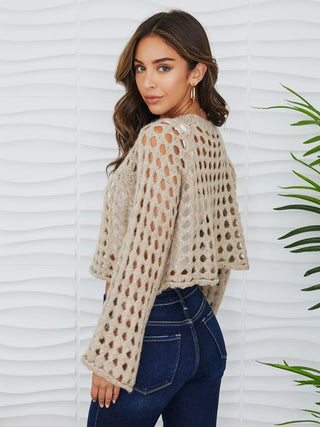 Knitty Bliss Open Knit Fuzzy Sweater - Beige