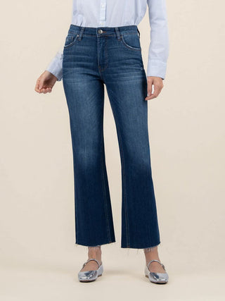 wide leg denim jeans in dark wash with a high rise waist and fab ab pockets