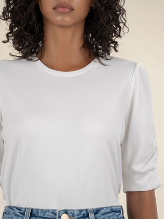 Kut from the Kloth Maylee Scoop Neck Shirred Sleeve Top - Ivory