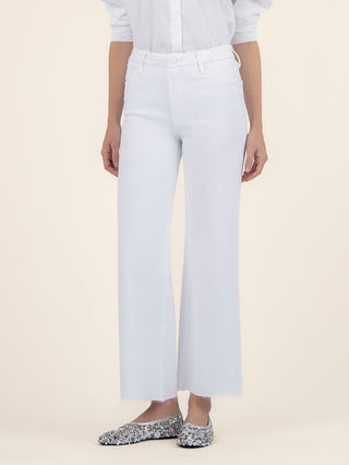 a soft pair of optic white high rise wide leg denim jeans