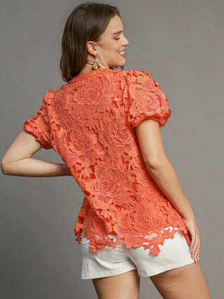 Lace Whisper Top - Coral