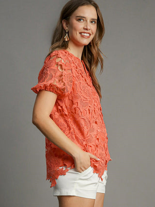 Lace Whisper Top - Coral